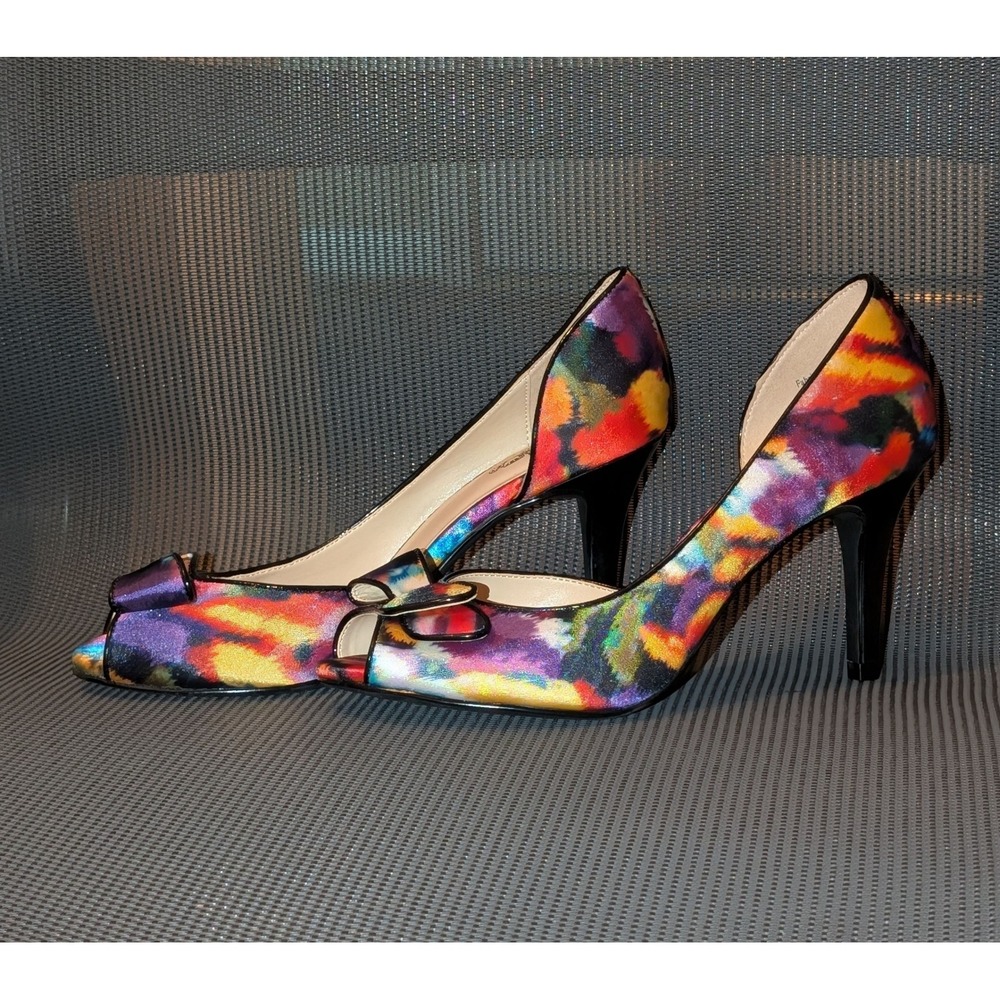 Coach and Four Women's Peep Toe D'Orsay High Heels Multicolor Abstract Print 7.5
